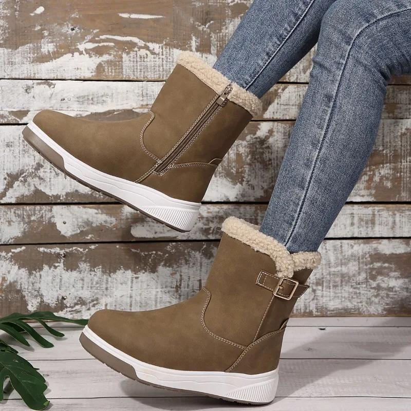 Flats Platform Women Snow Ankle Boots Fur Warm Walking Cotton Shoes Woman 2024 Winter Trend New Casual Thick Chelsea Botas Mujer