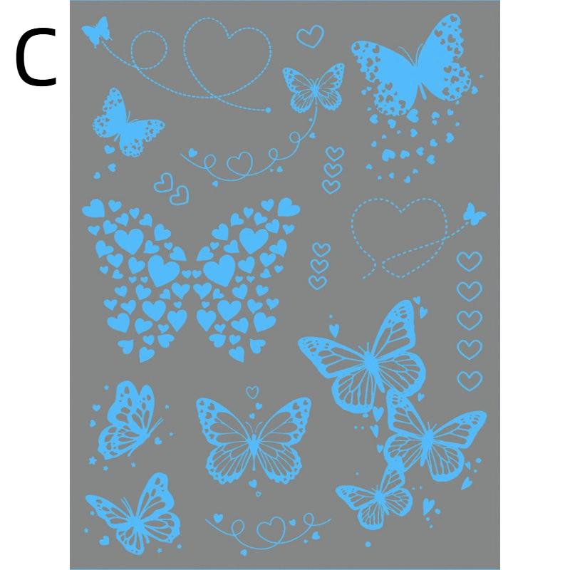 1/6 Sheets Blue Luminous Glow Tattoo Sticker Waterproof Temporary Finger Wrist Body Art False Butterfly Tattoo