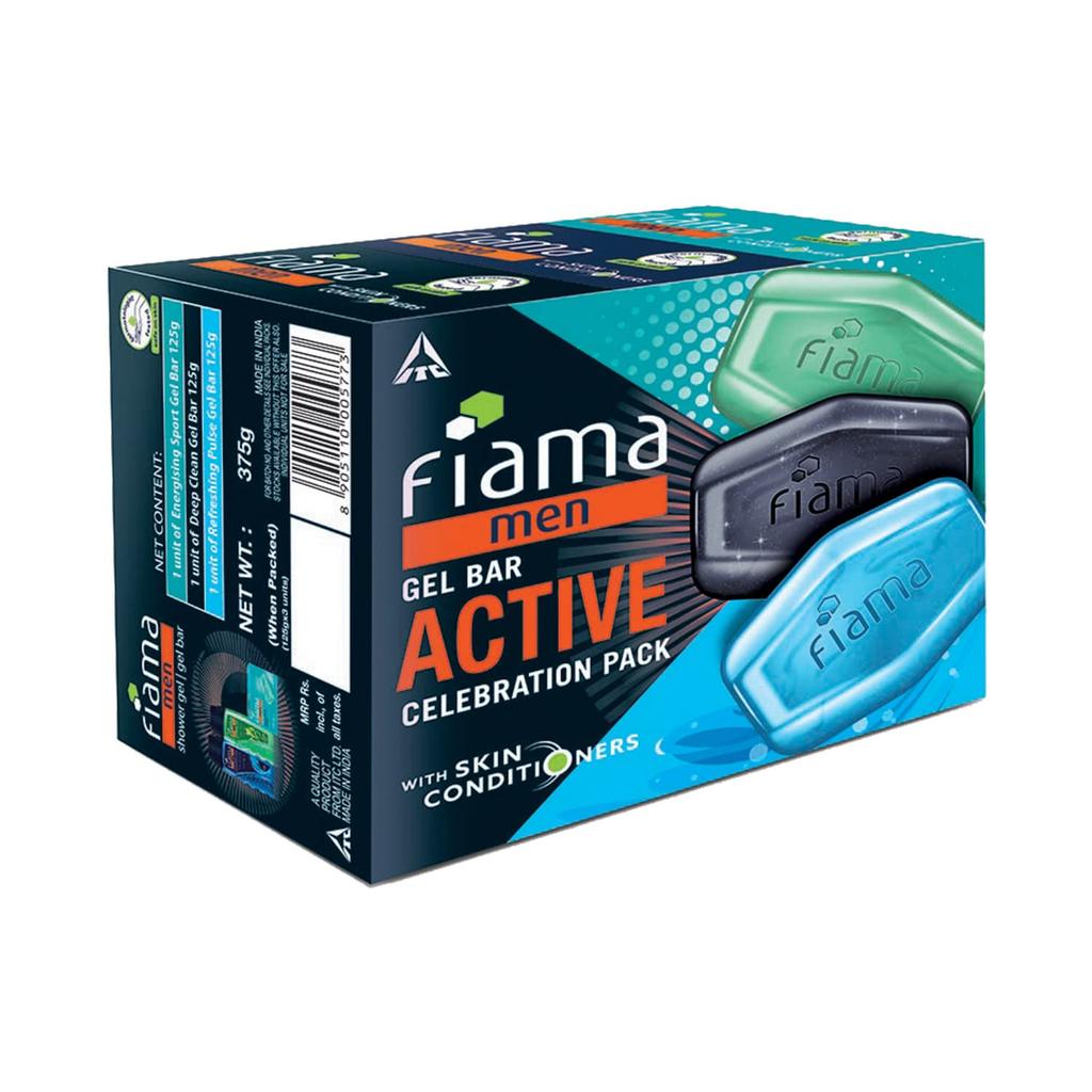 Fiama Men Gel Bar Active Celebration 125gx3 Unique Bars  Moisturizing Refreshing Soap