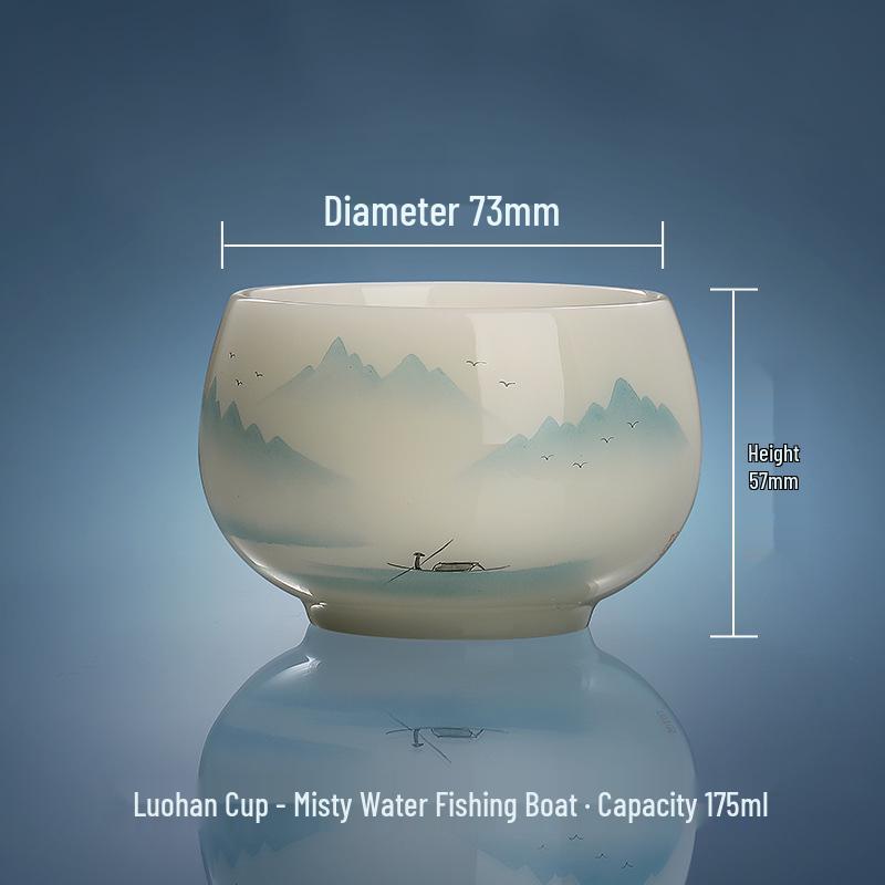 Hand-Painted Jade Ceramic Gongfu Tea Cup - Landscape Design, Perfect for Tea Tasting, Personal Use, or Gift.