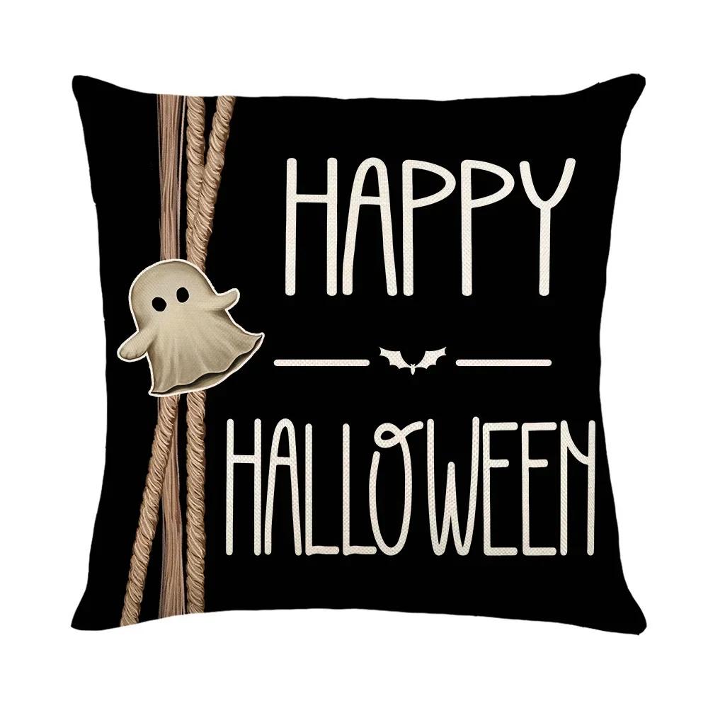 Halloween Decor Pillow Case 45X45 Pillow Cover Funny Pumpkin Ghosts Black Cat Print Cushion Cover Home Decorations Holiday Gifts