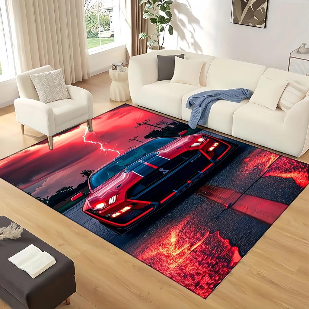 3D Mustang Racing Car Sign GTR Area Rug,Carpet Rug for Living Room Bedroom Sofa Doormat Decoration, Kids Play Non-slip Floor Mat