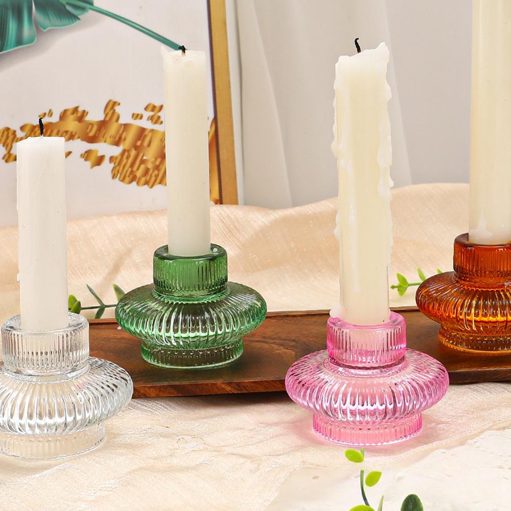 Colorful European Vertical Pattern Candle Holder Lantern Candlesticks Home Decor Wedding Party Table Centerpiece Decoration