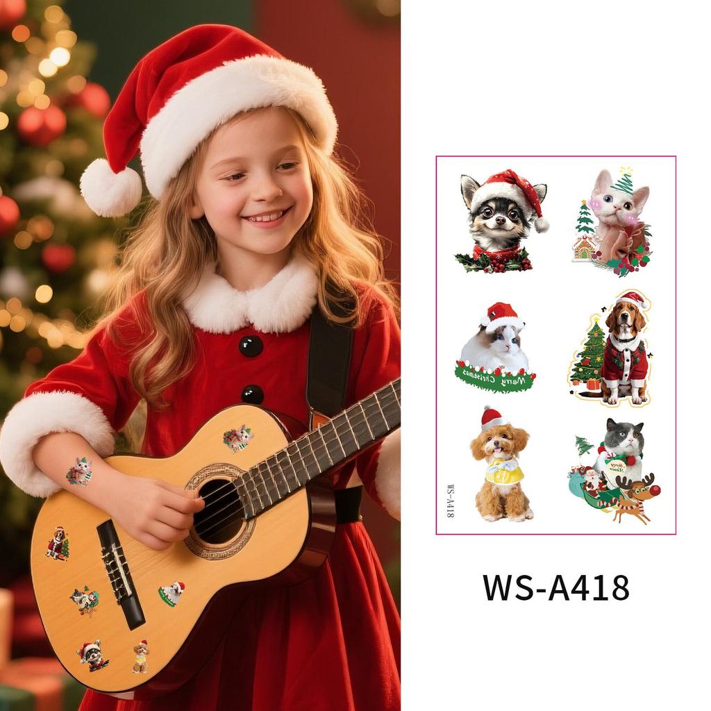 Christmas Tattoo Stickers for Pets, DIY Decor, Guitar & Water Cup