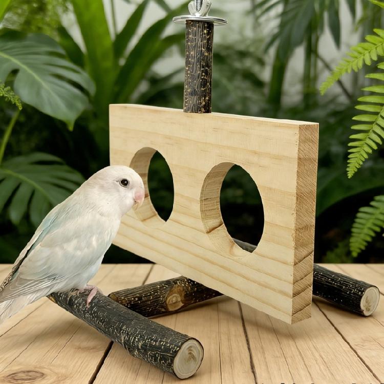 Multifunctional Wooden Parrots Stand Wooden Bird Perches Stand Playstand Parrots Toy for Avians Enrichment