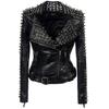 Übergröße Nieten Patchwork Motorrad Lederjacke - Damen Langarm Punk Rock Oberbekleidung