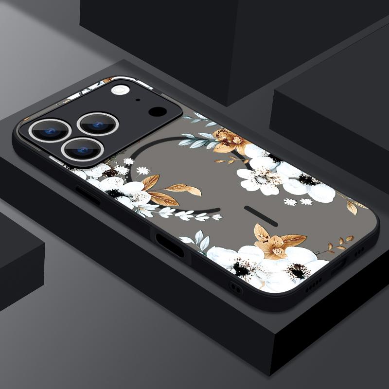 Retro Flowers Black Rose Print Case For iPhone 17 18 Pro Max Magnetic For Magsafe Slim Hybrid Matte Cover For iPhone 16 15 14 13 Pro Max 17E