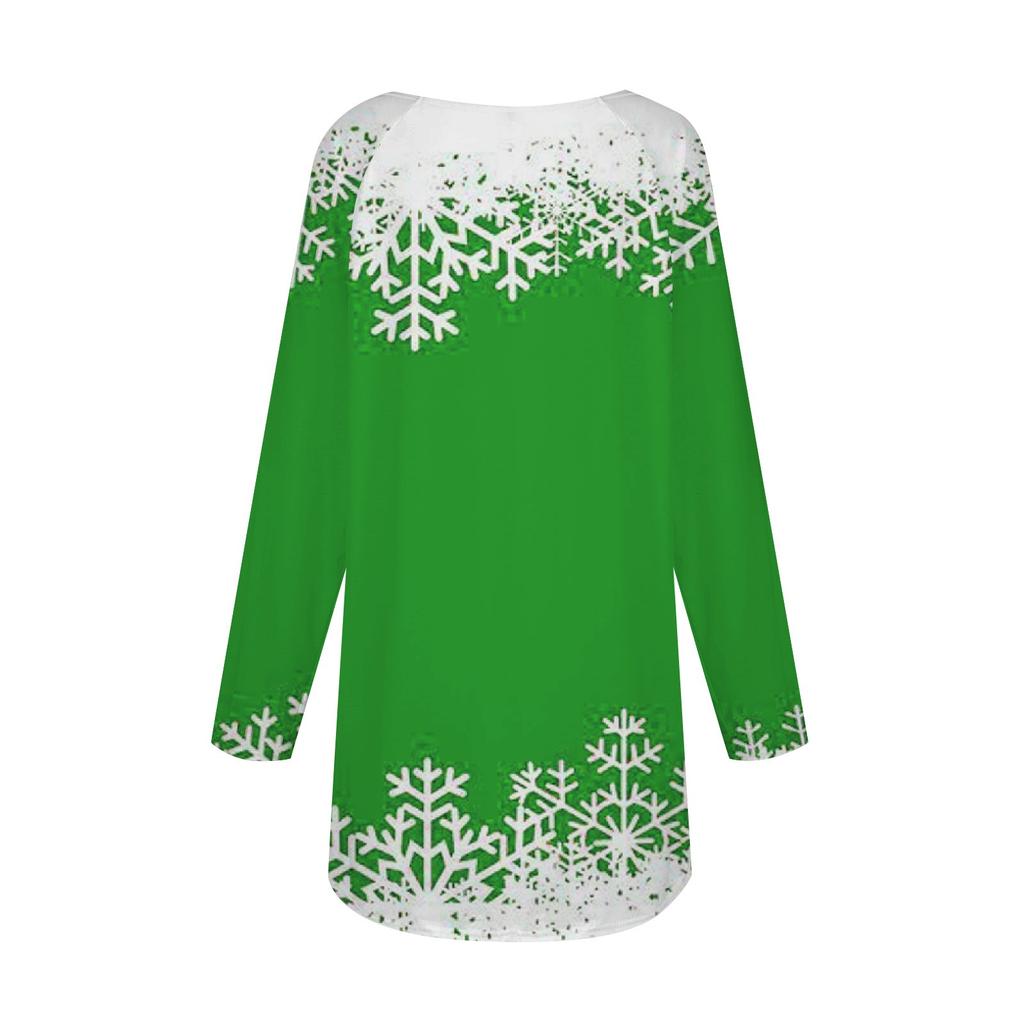 Women's Casual  Plus SizeLong Sleeved Round Neck Christmas Printing T-shirt Top Pullover