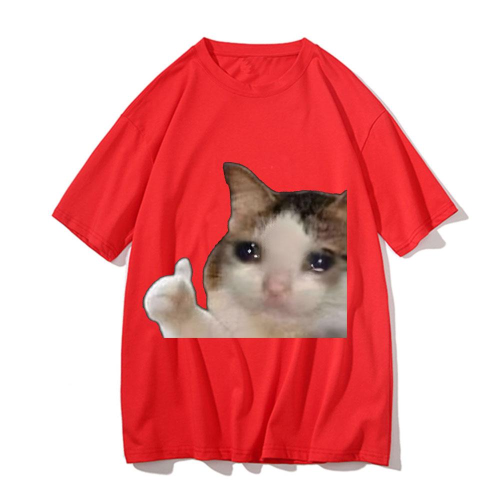 Sad Cat Meme Men's Women's Short Sleeve T-shirt Funny Graphic T-shirt Comfortable Soft Casual T-shirts Funny Daily Wear Tees