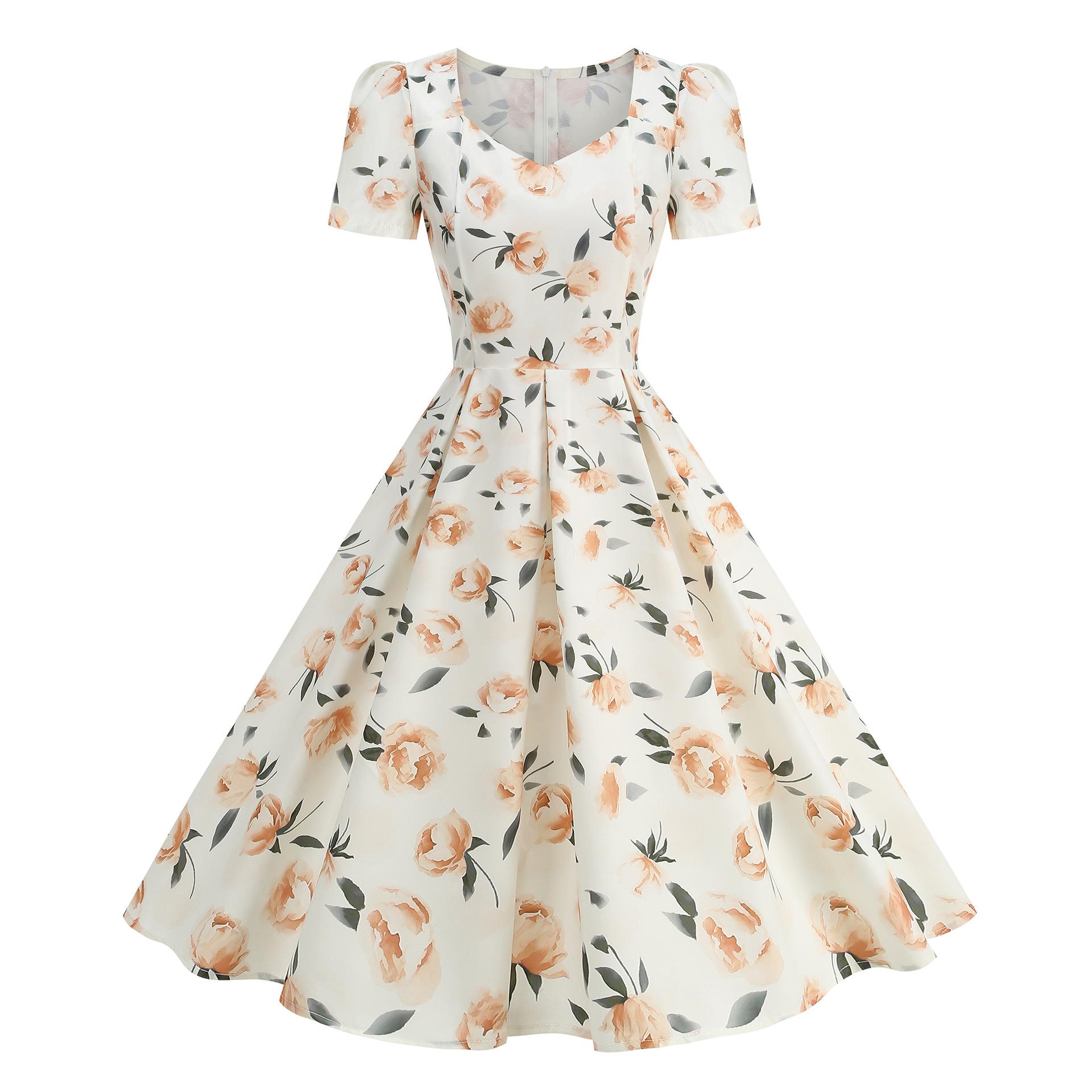 Women s Fashionable Casual Floral Dotted Retro Dress For Summer L