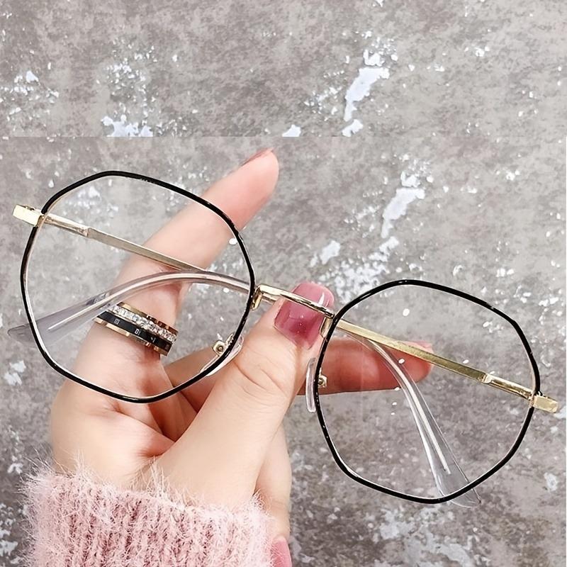 [Octagonal Polygon Frame Flat Mirror Glasses] Celebrity Octagonal Glasses Frame Personalized Polygon Anti-blue Light Flat Mirror