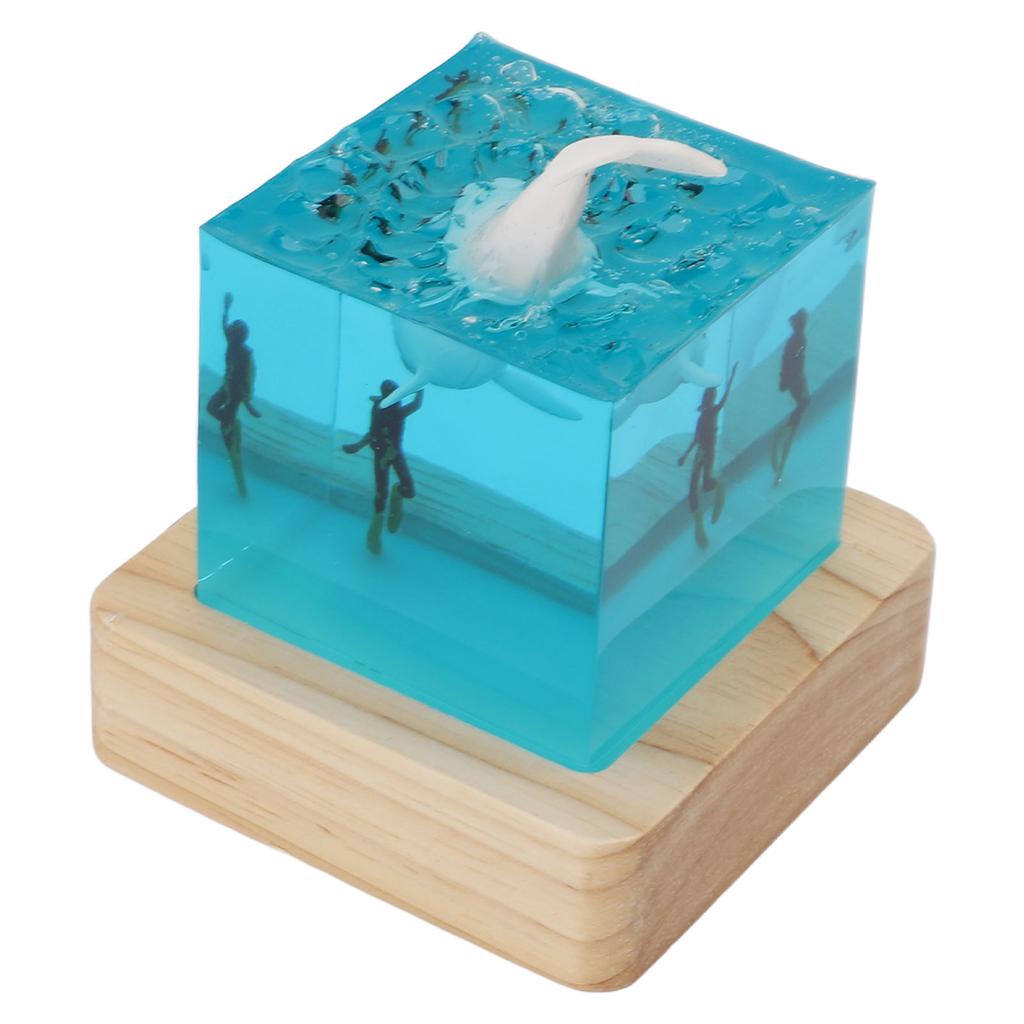 Handcrafted White Whale Night Light Diver Deep Sea Night Lamp with USB Oak Stand RGB Bedside Table