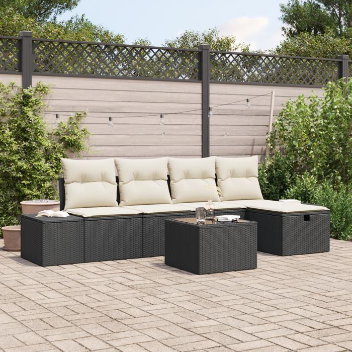 VidaXL 6-Piece Garden Sofa Set with Cushions Black Poly Rattan 3359366