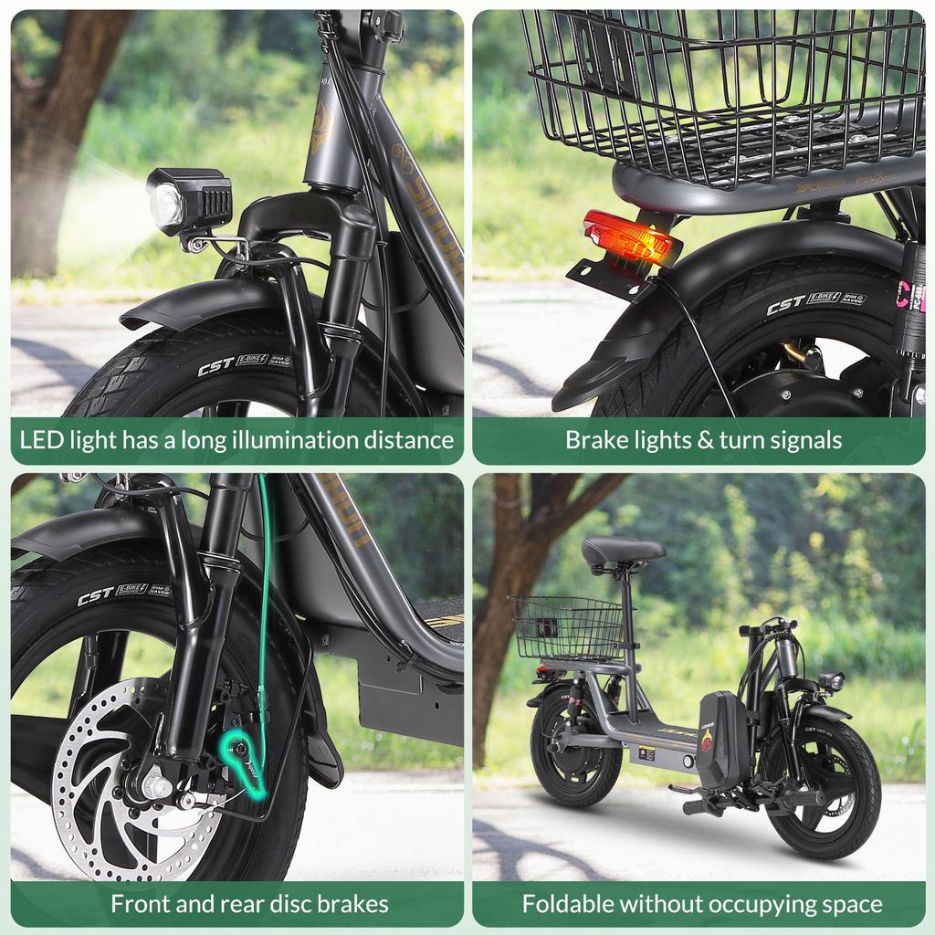 Adults Electric Scooter with Seat, Peak 500W Motor with 36V 15.6AH Battery,14" Tires,32KM/H,50-60KM Range and Dual Disc Brakes,110KG Max Load