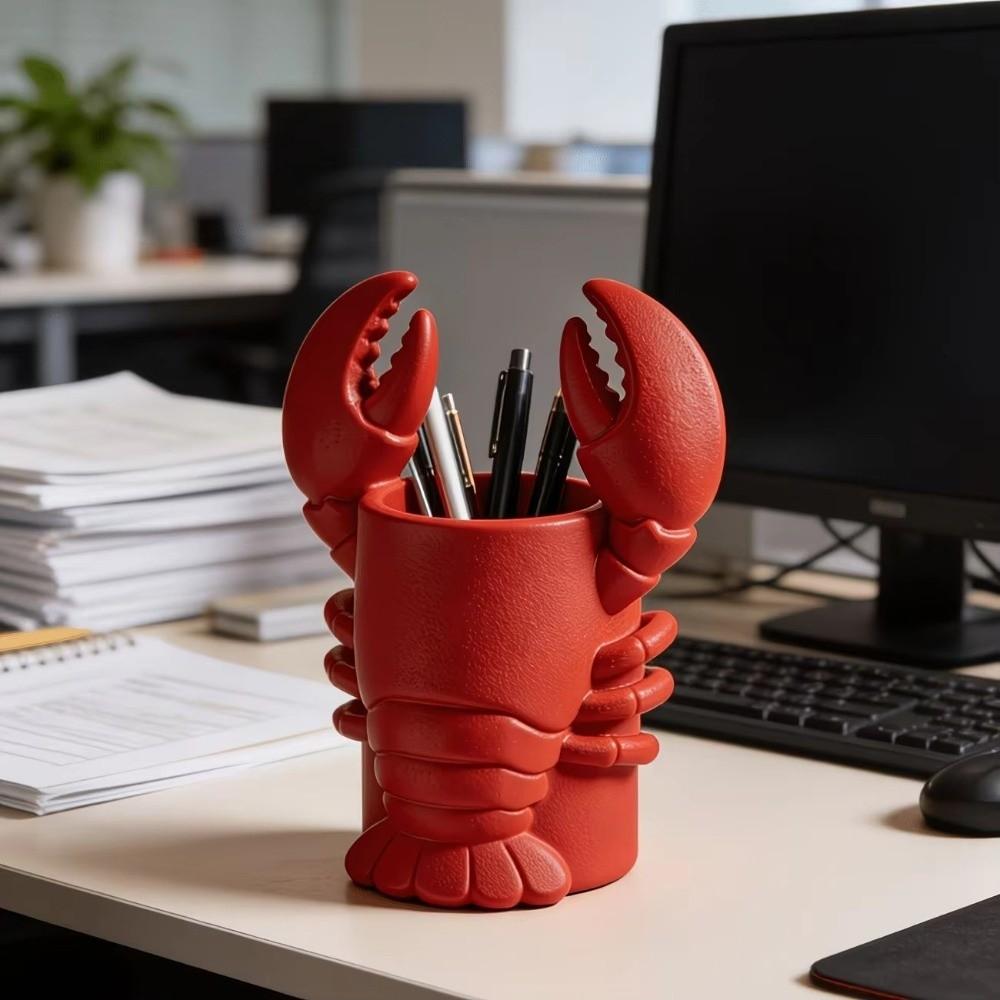 Plastic Lobster-Shaped Pen Holder Novelty Figurine Cosmetic Brush Holder Study Storage