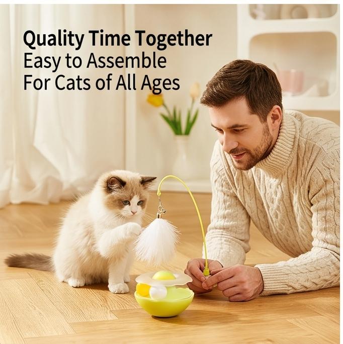 Tumbler Feather Cat Toy Interactive Self-Play Catnip Teaser for Indoor Kittens