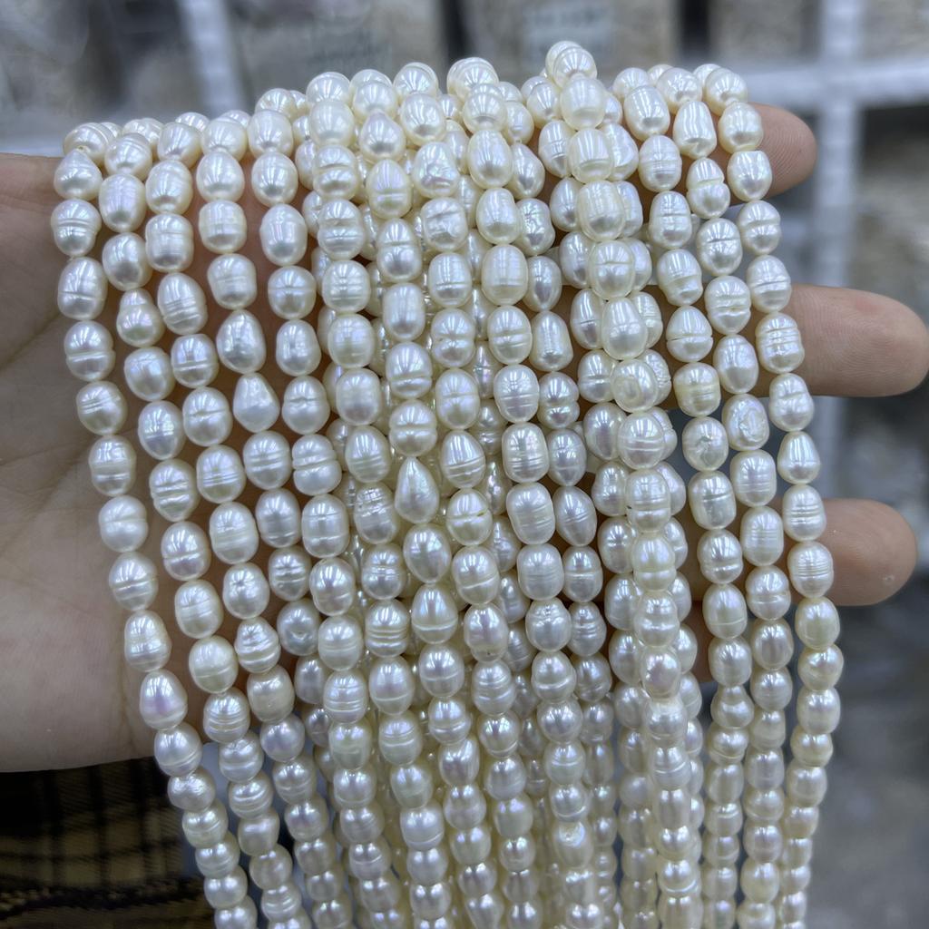Threaded Rice Pearl Natural Freshwater Pearl White Pearl 4-9mm For Jewelry Making DIY Bracelet Earrings Necklace Accessory