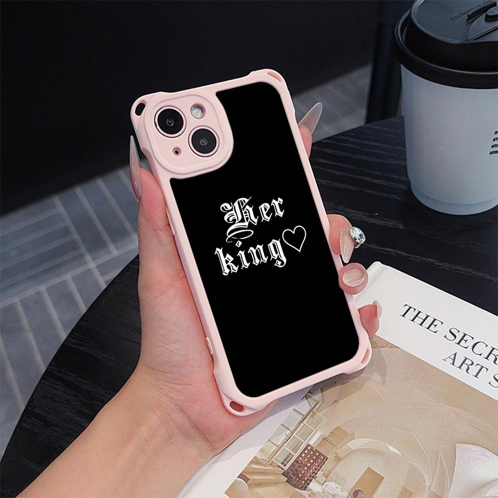 Ae84 King Queen Couple Art Soft Phone Cases for iPhone 16 15 14 13 12 11 Pro Max 8 7 Plus XR XS with Wrist Strap Lanyard Corner Protection Back Cover