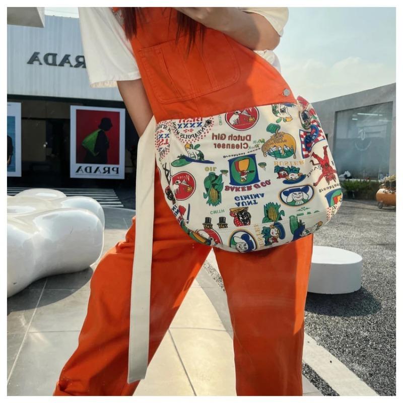 Retro velkokapacitní plátěná dámská taška Potisk Graffiti Literary Messenger Tašky Taška přes rameno Hot All-match Crossbody Taška