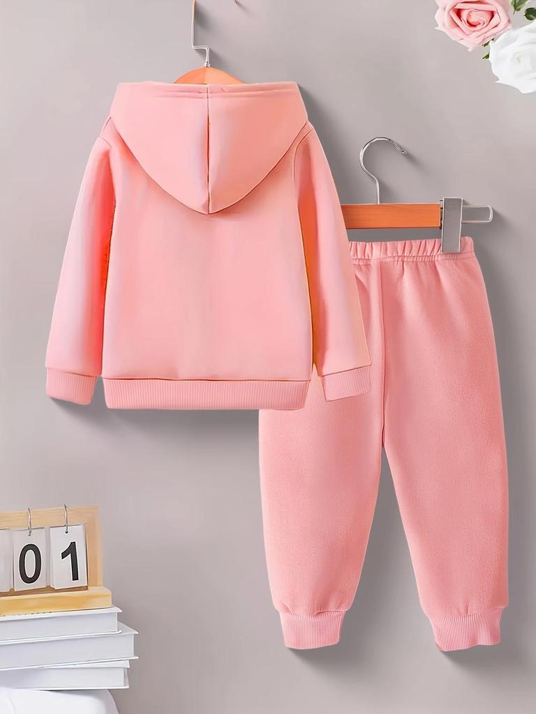 Toddler Girls Dinosaur Print 2‑Piece Outfit, Pink Hoodie Spring Autumn Clothes for Kids, Perfect for Playwear & Outdoor