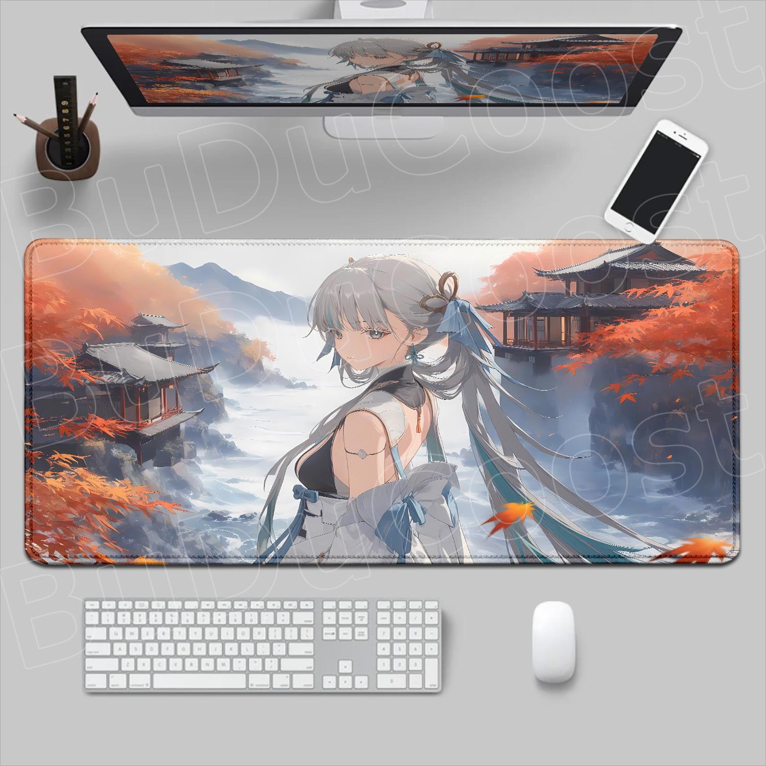 Wuthering Waves Kawaii Girl Jinhsi Mouse Pad Laptop Gaming Accessories NonSlip Rubber Edge locking Keyboard Mat desk organizers SBD300x800x2mm