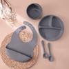 Color Kids 5-teiliges Silikon Baby Fütterungsset Saugteller Teller BPA-frei Saug-Schüssel Lätzchen Löffel Gabel Trainingsgeschirr Geschenkset