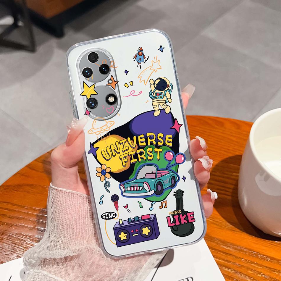 For Huawei P50 Pro P50E Phone Case Lucky Flowers Patterns Transparent Protective Funda For Huawei P 50 Soft TPU Silicone Bumper