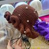 Popular sweet age reducing ruffle edge knitted bucket hat hand crocheted pearl hat colored rhinestone wool hat