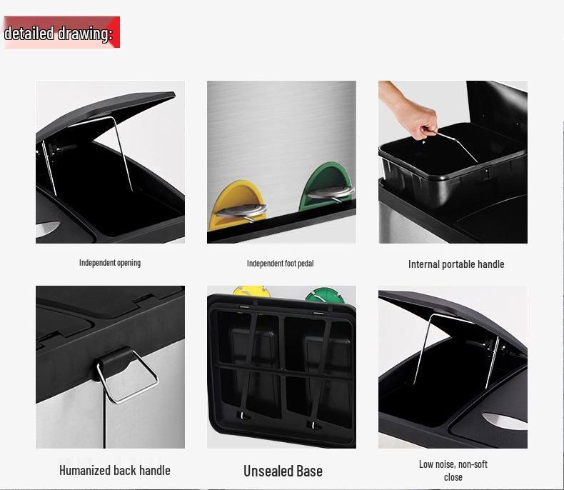Eco-Friendly Stainless Steel Flip-Top Foot-Pedal Trash Bin for Living Rooms and Outdoors