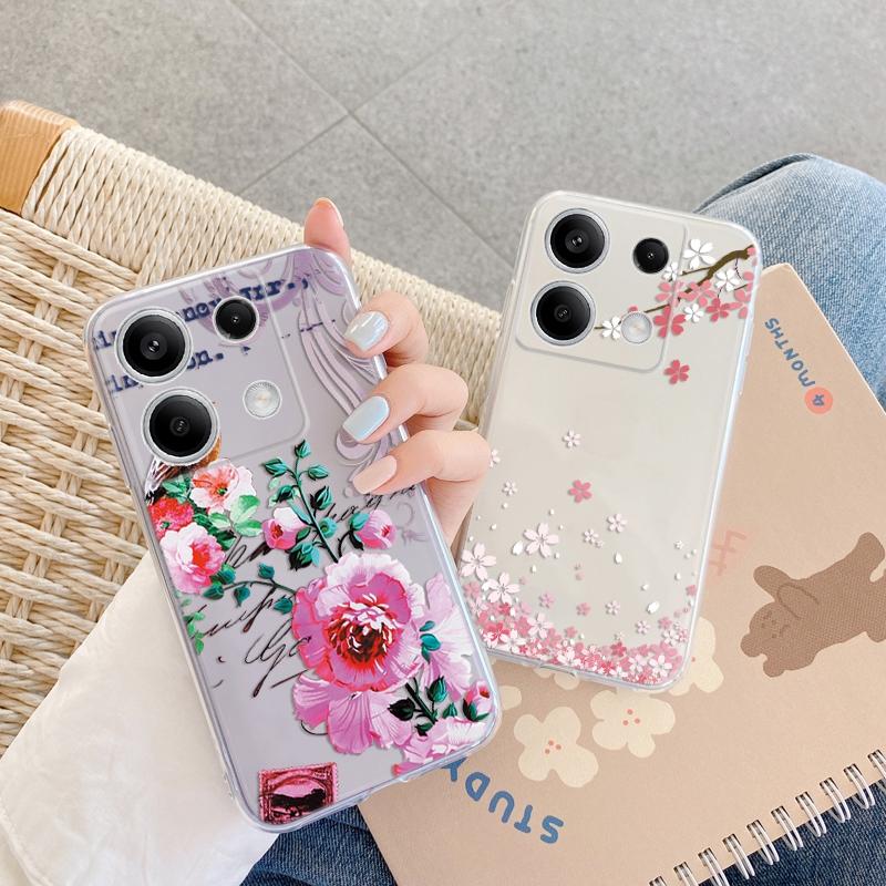 Flower Soft Clear Silicone Case For Xiaomi Redmi Note 13 14T 15 Samsung A55 A35 S24 FE iPhone 15 Huawei Honor 200 Camera Protective Shockproof Cover
