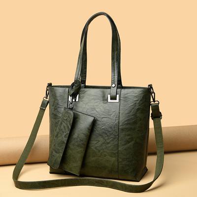 Retro Portable Tote Bag Durable Trendy Leather Big Bag Women Commuter Shoulder Shopping Bag Office