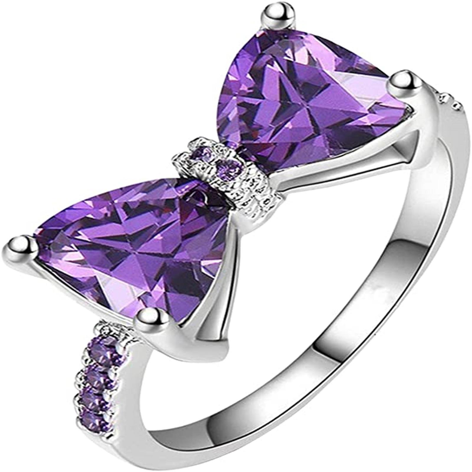 Purple Zircon Ring Fancy Diamond Wedding Ring Birthday Gift Purple Bow Ring 5