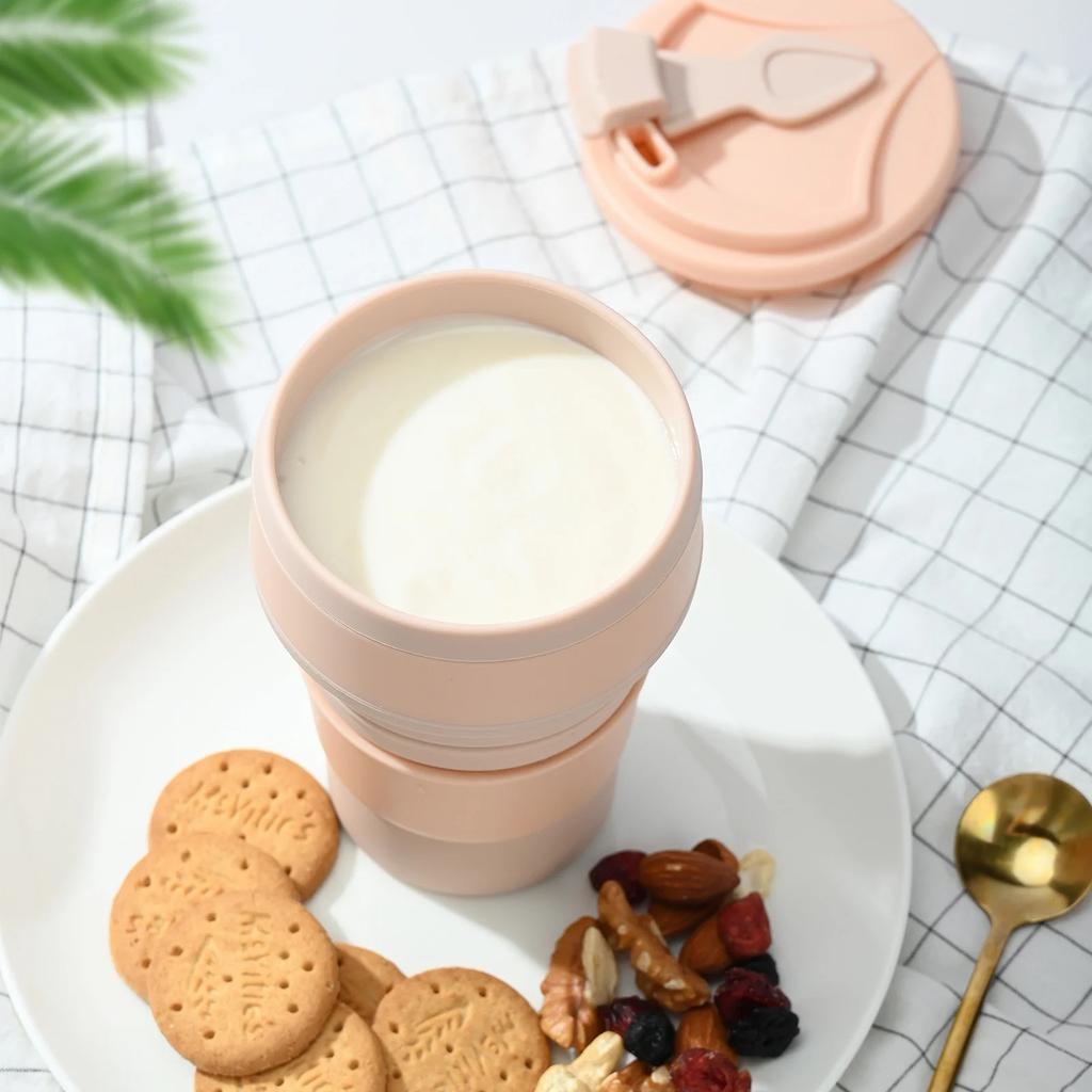 350ML/500ML Silicone Folding Cup Collapsible Mug With Cover Coffee Travel Outdoors Portable Water Drinking Tea Cups