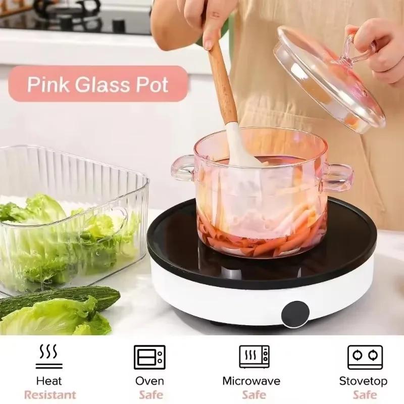 Aesthetic Glass Soup Pot Cookware Resistant Binaural Saucepan Pasta Stovetop Stew Cooking Pot Stockpot Kitchen Accessories Tool
