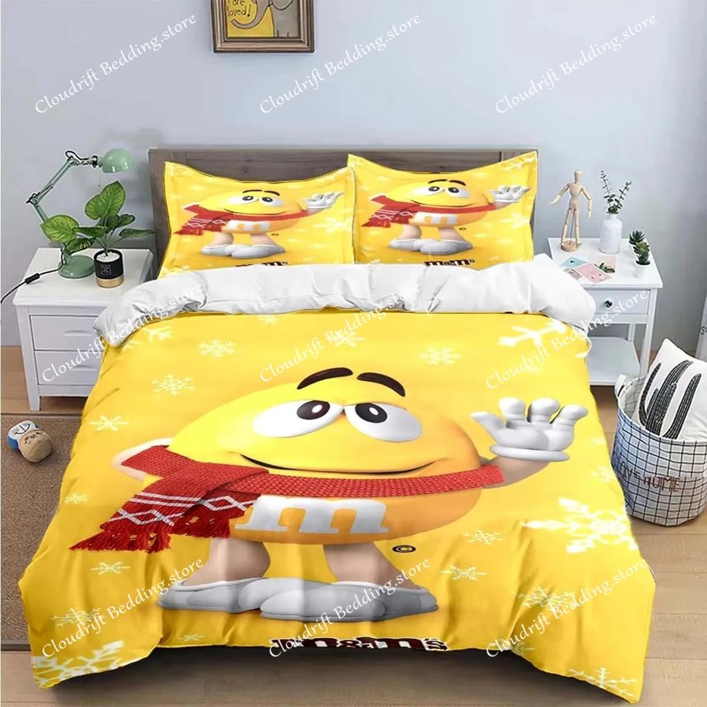 Fashion M&M Chocolate Bean Printed Bedding Sets Exquisite Bed Supplies Set Duvet Cover Bed Comforter Set Bedding Set Luxury Gift