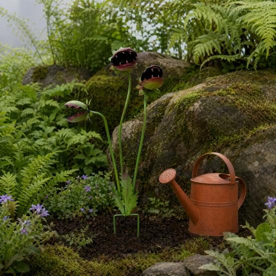 2 Pcs Whimsical Metal Carnivorous Plant Garden Stakes, 25-Inch Large Venus Flytrap Sculpture, Rust-Resistant Outdoor Yard Art for Patio, Flower Bed,
