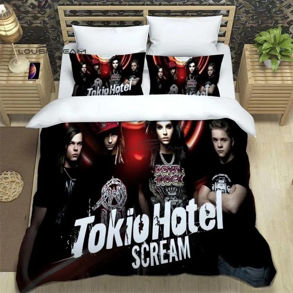 Täcke Tokio Hotel Band Tryckt Sängklädesset Rockband HD Täcke För Barn Sängklädesset Sängkläder Sovrumsinredning