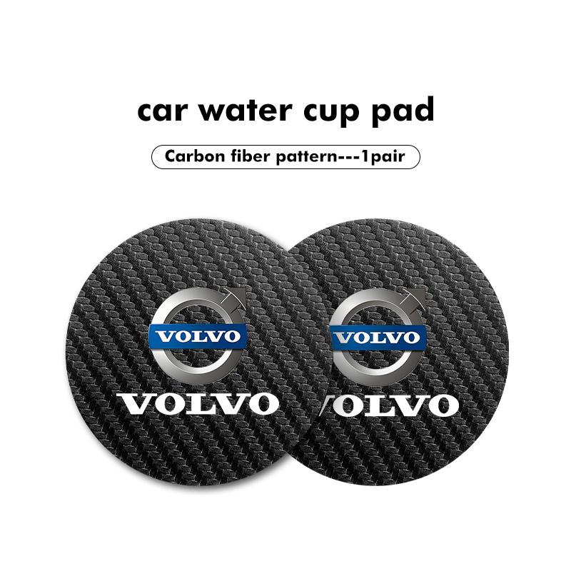 2Pcs Carbon Fiber Car Coaster Mat Water Cup Cushion Anti Slip Pad For Volvo V50 S60 XC60 S40 XC40 XC90 V70 XC70 C30 V40 V60