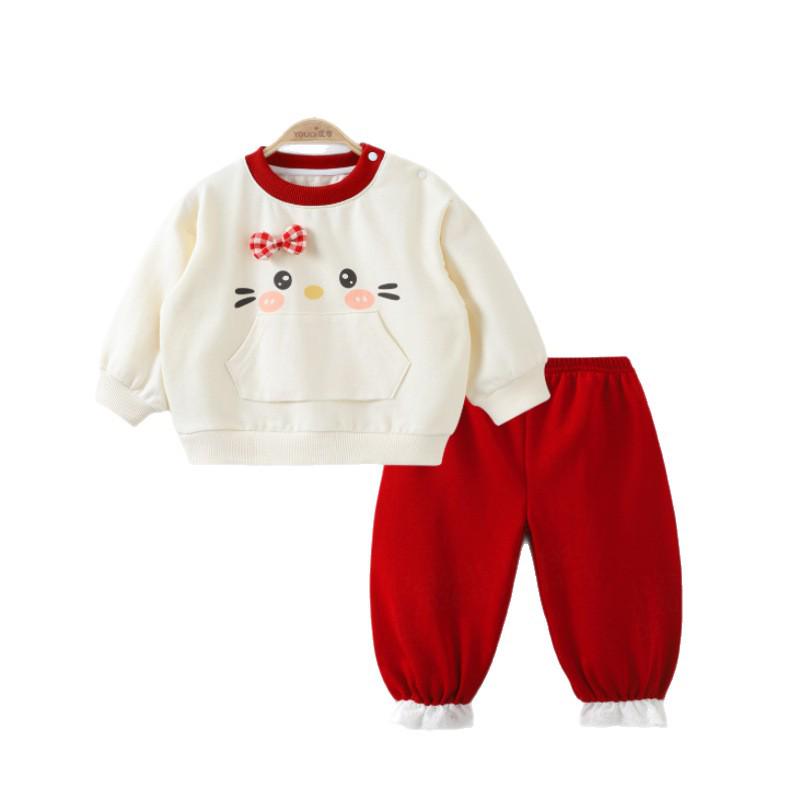 Youqi Girls' Autumn Set: Long Sleeve Hoodie Jacket & Sweatpants