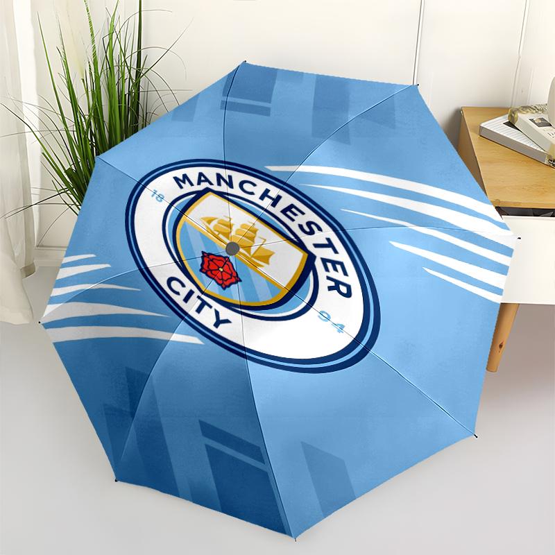 Manchester City Football Club Print Automatic Umbrella, 8 Rib Iron Frame, Plastic Handle, Suitable for Outdoor Travel &Daily , Ideal Gift