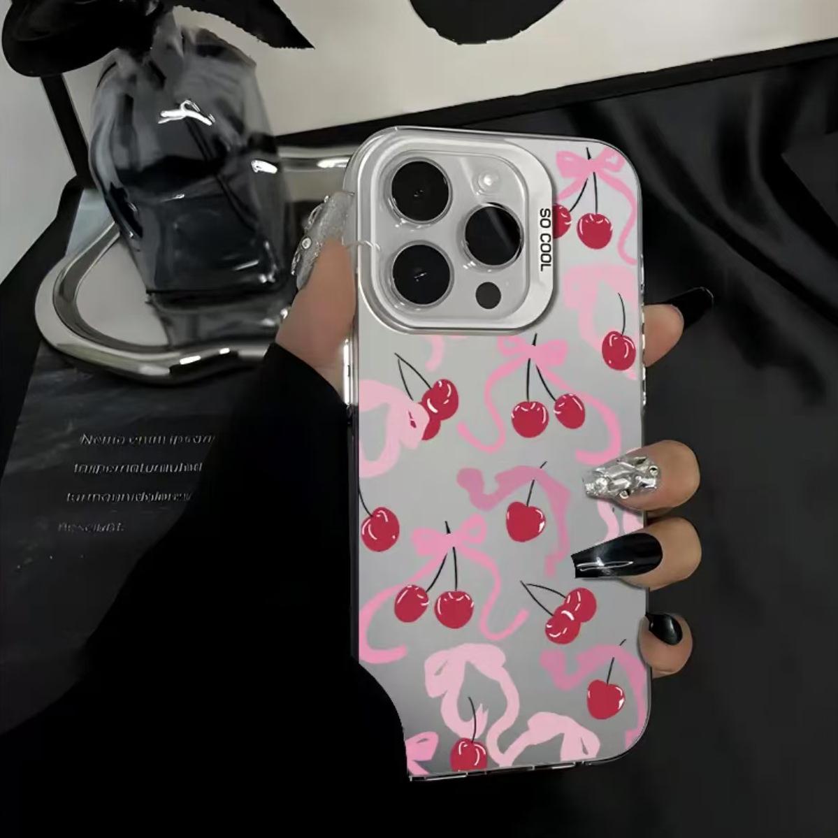 

Чехол для телефона из стерлингового серебра с вишневым бантом и ракушкой для Apple iPhone 17/16/15 Pro и 14 Pro Max X