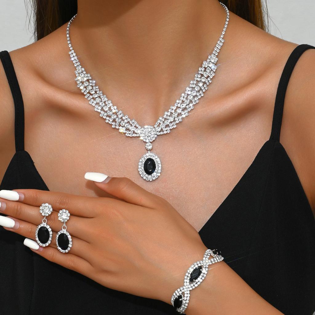 Sapphire Necklace Earrings Bracelet Four-piece Women's Jewelry Wedding Dress