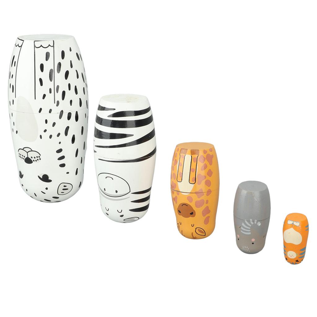 5Pcs Russian Nesting Dolls Hand Made Exquisite Wooden Animal Nesting Dolls for Christmas Gift House