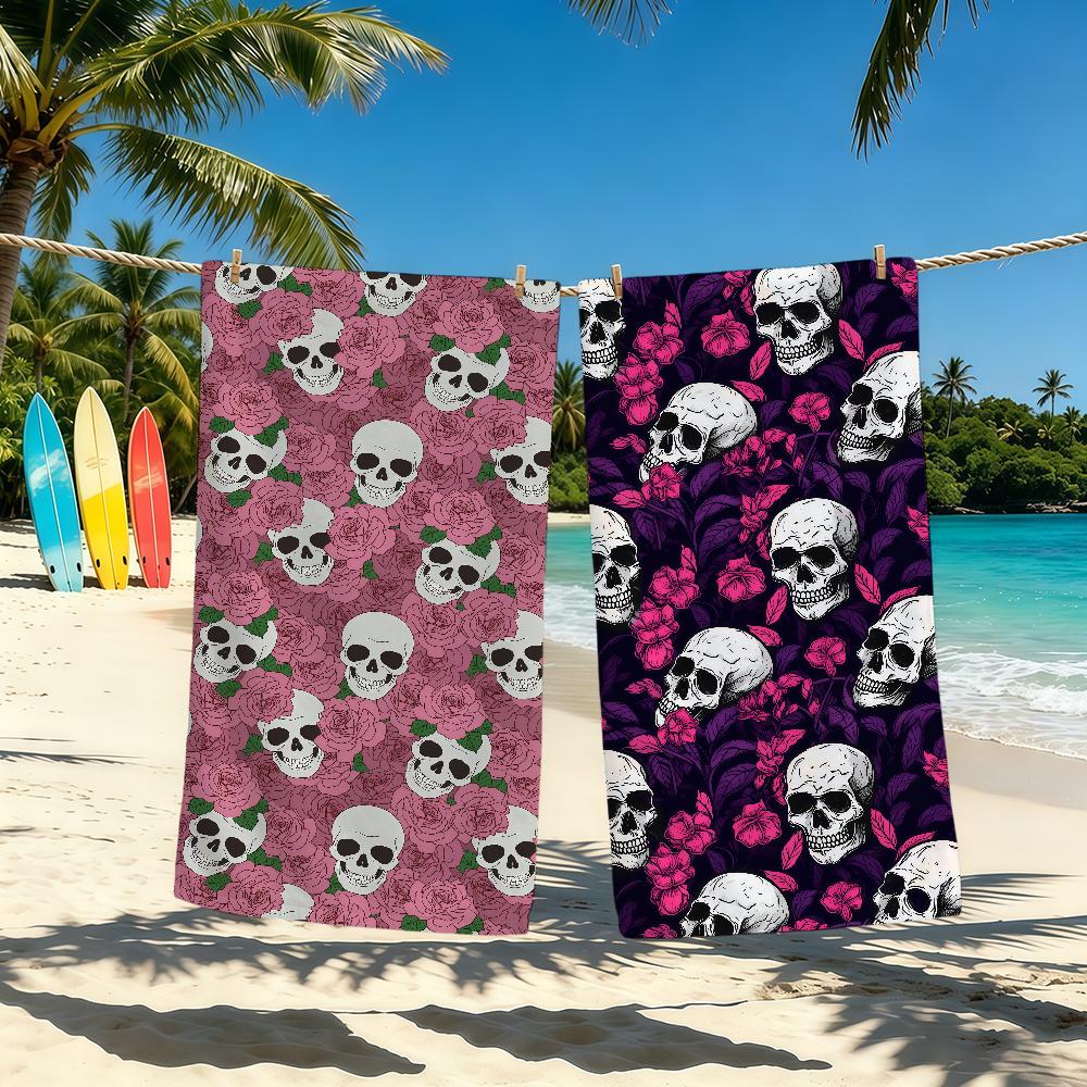 Rose Skull Flower Towel For Outdoor Camping Beach Towel Super Absorbent Quick-Drying Summer Towel
