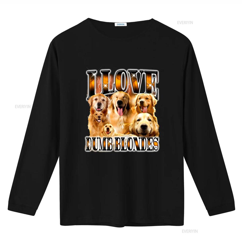 I Love Dumb Blondes Golden Retriever T-shirt Divertente Carino Amante dei Cani Meme Mamma vintage Lavata Versatile Elegante Elastica Leggermente