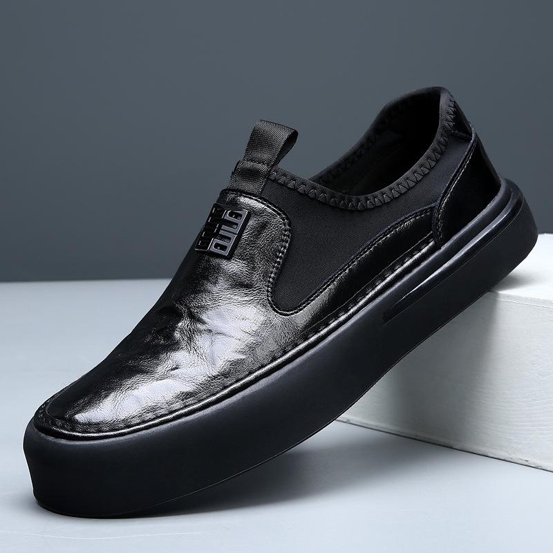 2025 neue lässige Slipper atmungsaktives Leder Ein-Pedal Herrenschuhe Plateau vielseitige Lederschuhe Koreanische Version lässig