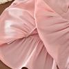 Pink Sweet and Cute Korean Version Fashion 3-7 Year Old Girl Casual Suit Bubble Sleeve Bow Top+Pants Two Piece Set Summer