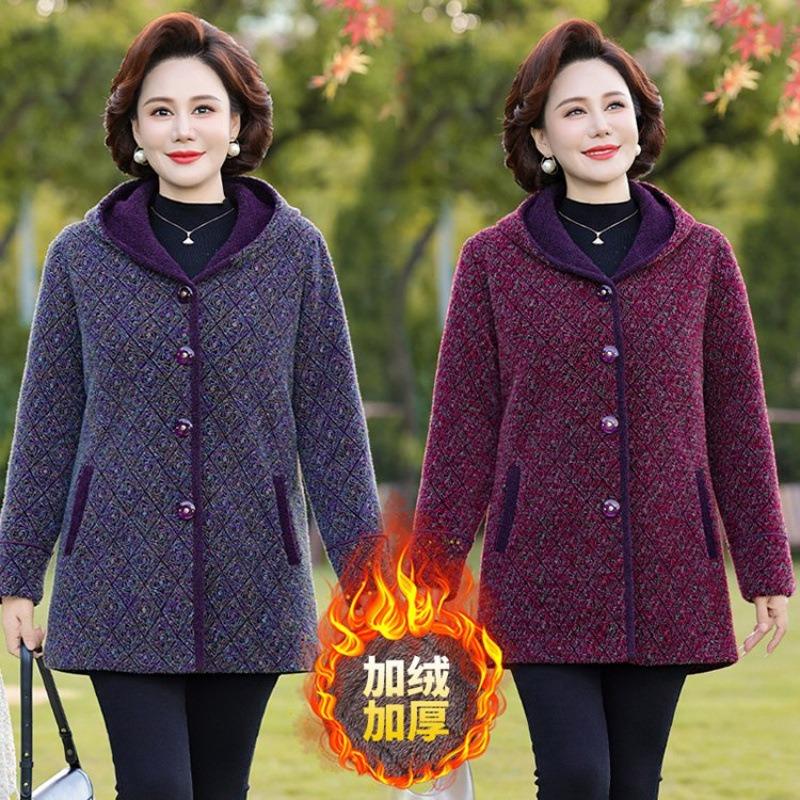 Kleidung für Frauen mittleren Alters und ältere Frauen Winter Samt warm Kapuze Imitation Nerz Samt Mantel Temperament Mutter Kleidung warm verdickt Mantel