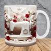 350ml Ceramic Coffee Cup Travel Mugs With 3D Flat Painted Sewing Machine Pattern Funny Work Tea Cup For Home Bar