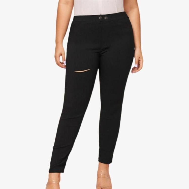 Women Slim Ripped Leggings High Waist 